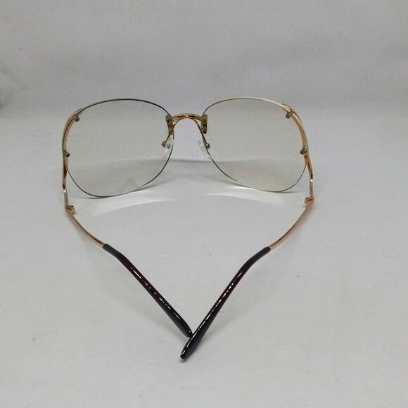 Oversized Drop Arm Rimless Fashion Glasses-Clear Lens-Low Temple-Swoop - Picture 4 of 8